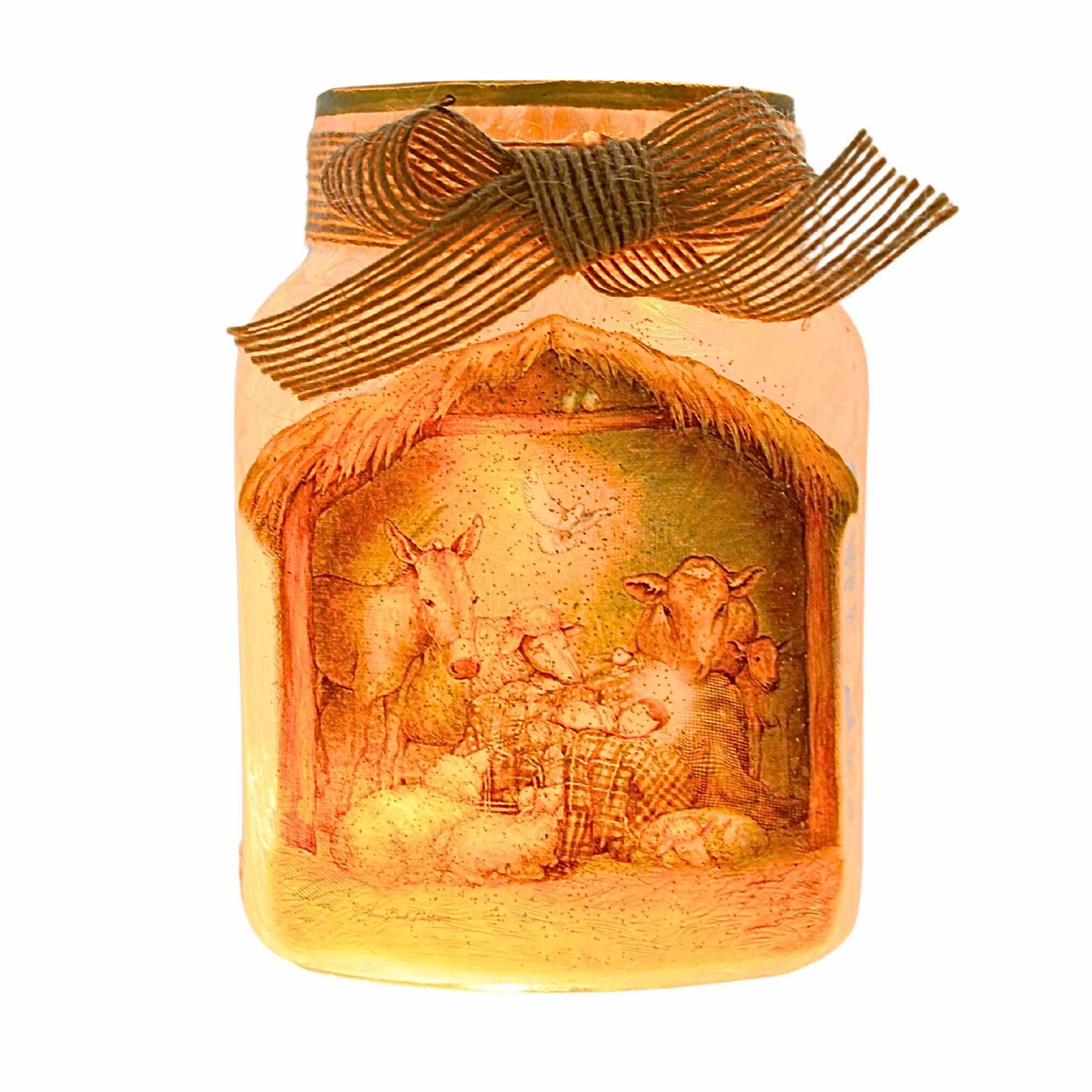 Stony Creek 4.5 Inch Nativity Pre-Lit Jar Christmas Lighted Glass Accent , Manger Creche Animals